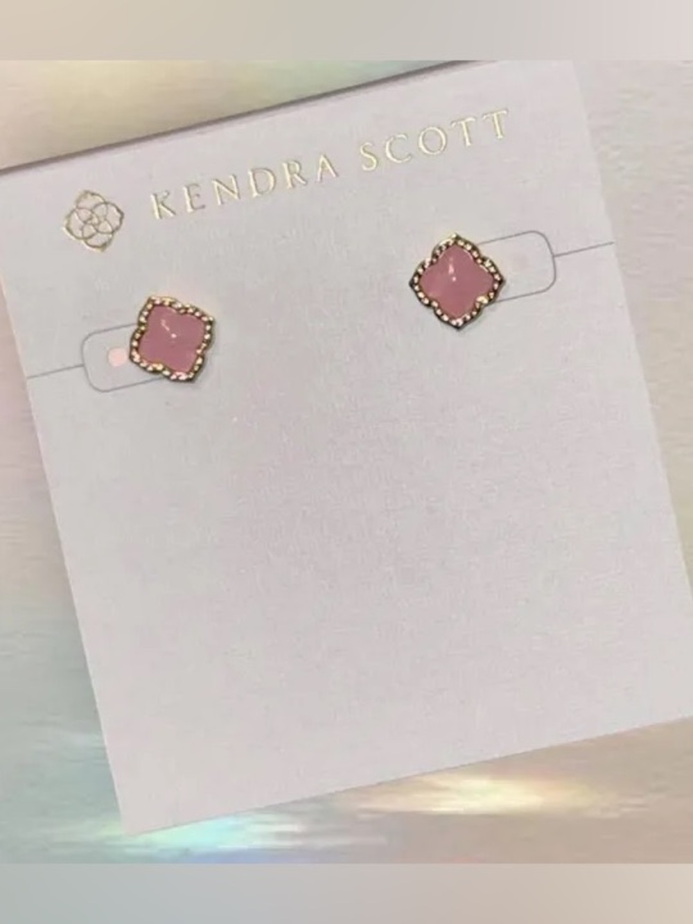 Kendra Scott “Mallory” Rose Quartz Earrings in Gold Plated Setting